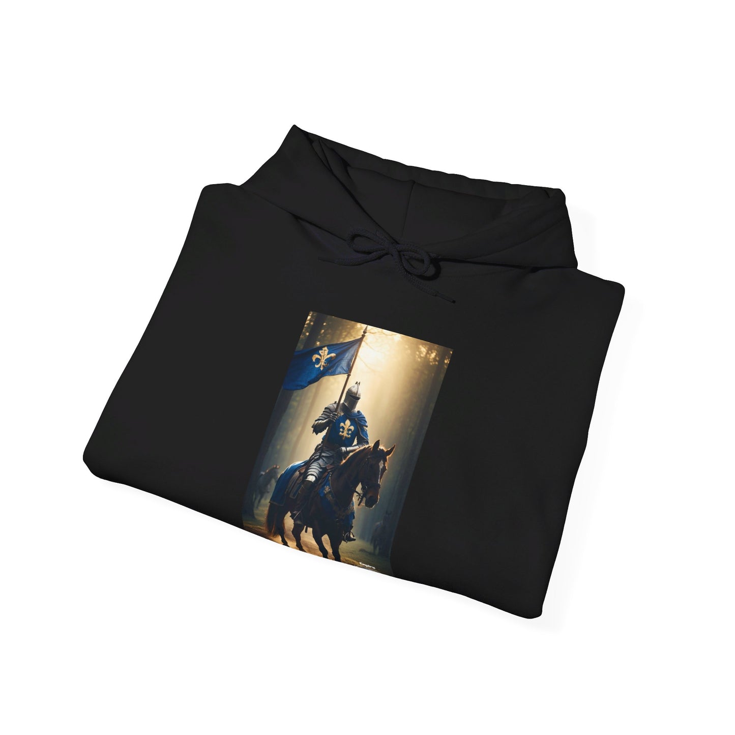 ARMORED KNIGHT WITH BLUE FLAG Unisex Heavy Blend™ Hooded Sweatshirt
