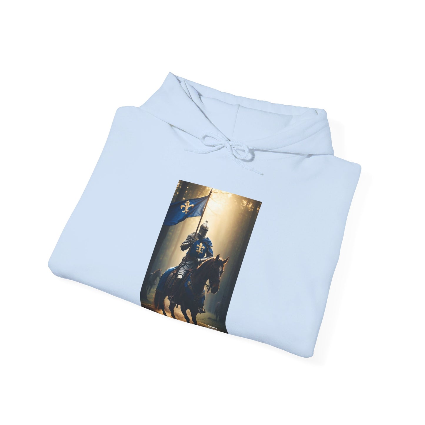 ARMORED KNIGHT WITH BLUE FLAG Unisex Heavy Blend™ Hooded Sweatshirt