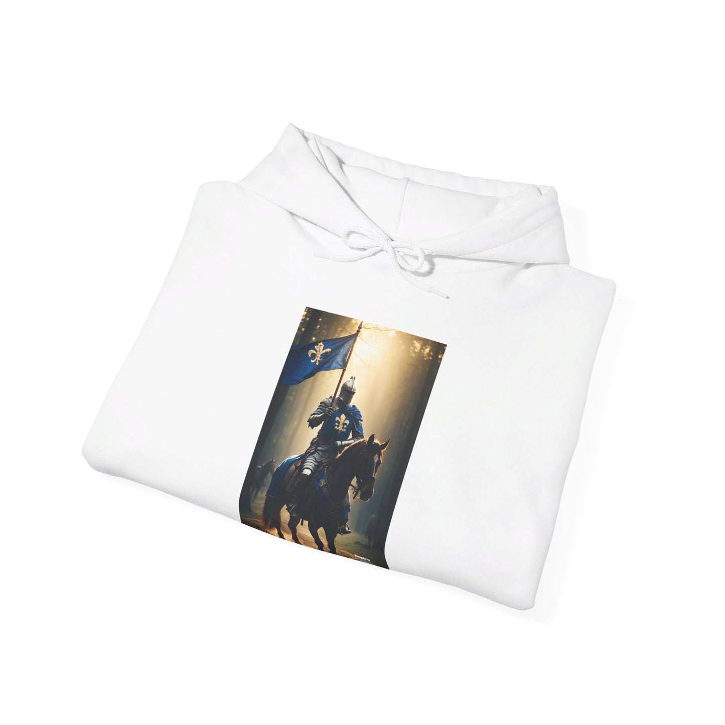 ARMORED KNIGHT WITH BLUE FLAG Unisex Heavy Blend™ Hooded Sweatshirt