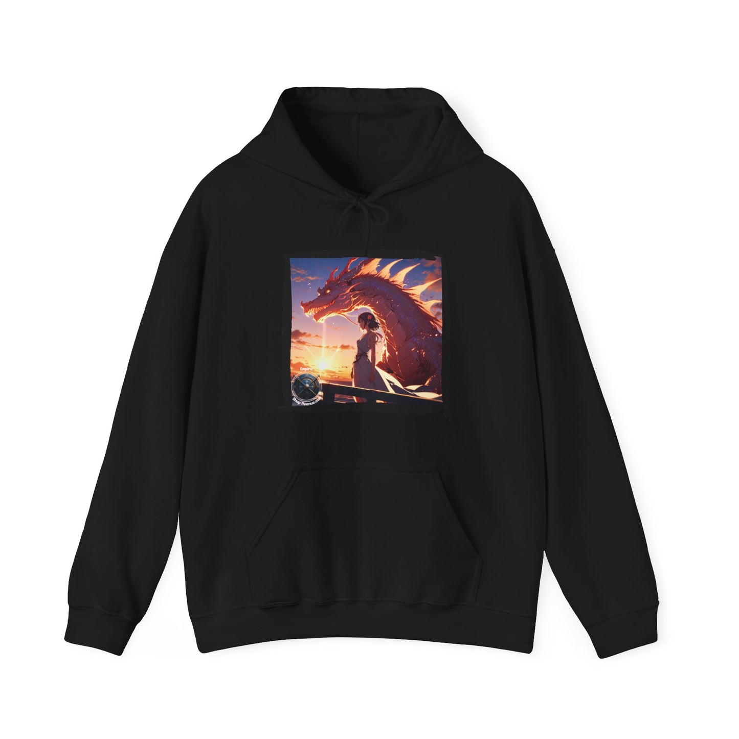 Dragon Sunset Hoodie – Fantasy Dragon & Rider Graphic Pullover