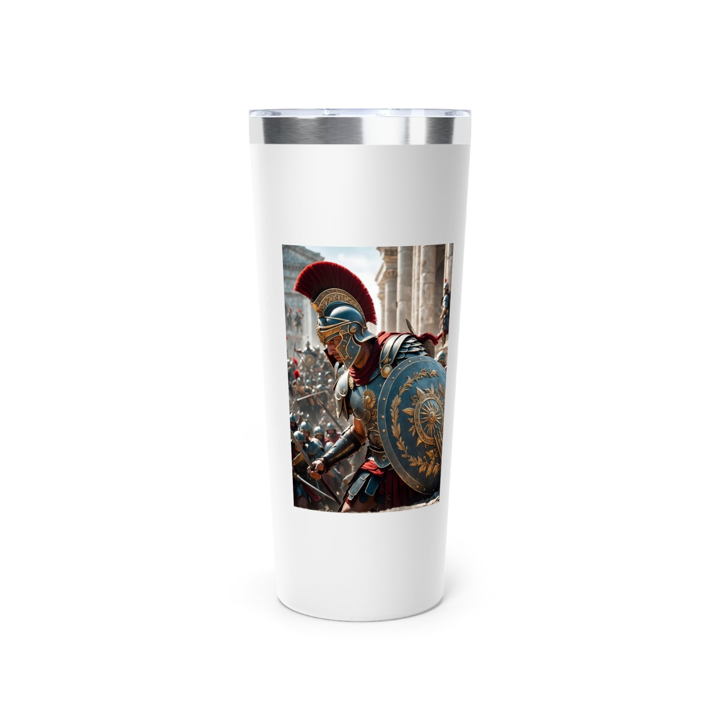 22oz Vacuum Tumbler with Spartan Warrior Print — Insulated Copper Travel Mug
