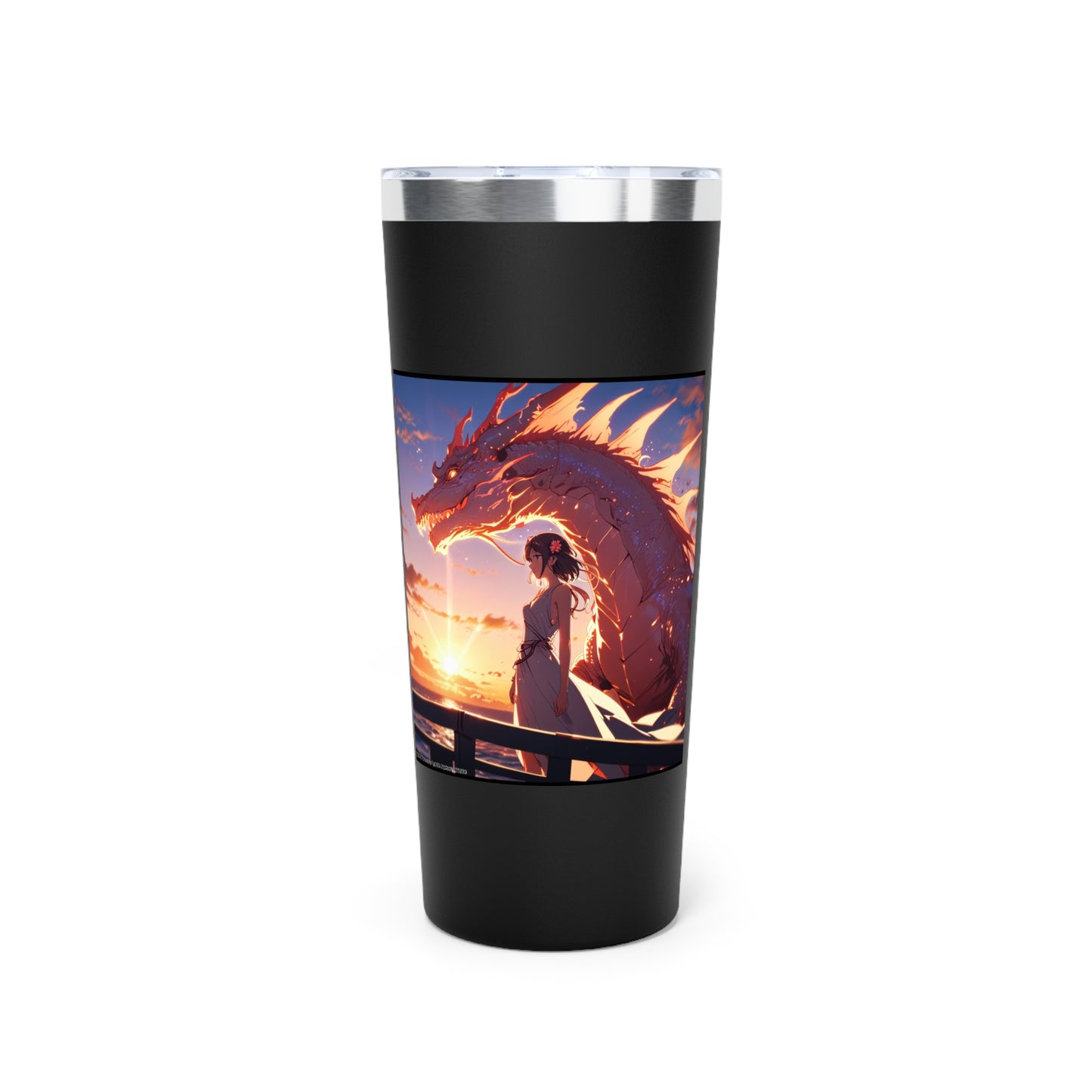 Anime Girl & Dragon Travel Mug - Dragon Sunset 22oz Insulated Tumbler