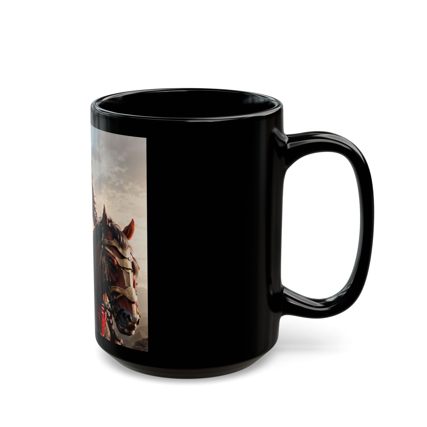 MOUNTED RED SAMURAI Black Mug (11oz, 15oz)