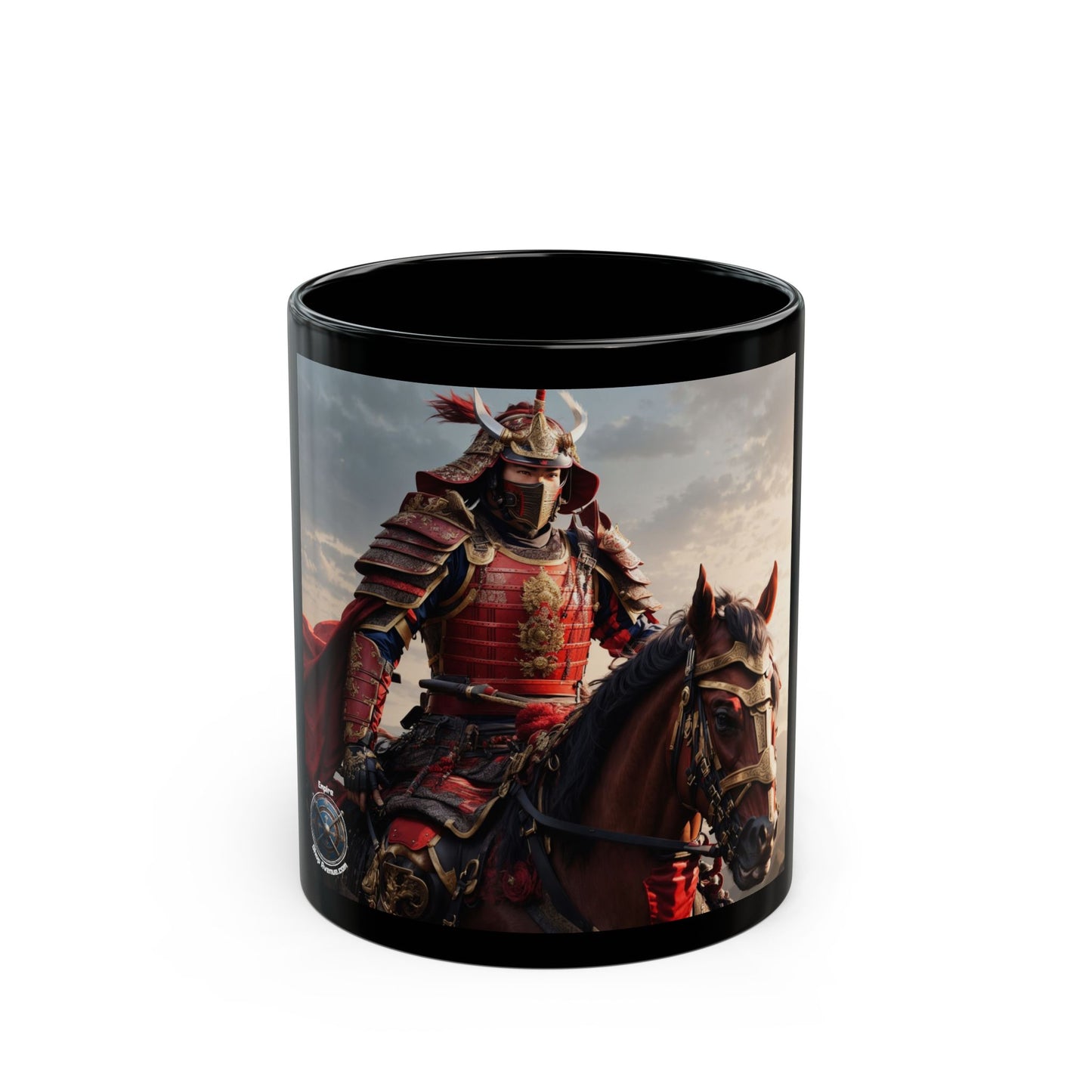 MOUNTED RED SAMURAI Black Mug (11oz, 15oz)