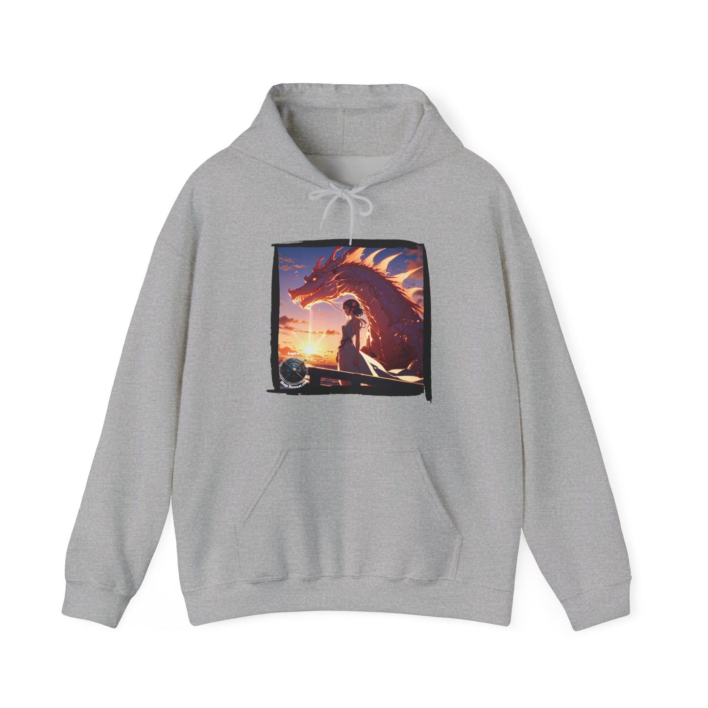 Dragon Sunset Hoodie – Fantasy Dragon & Rider Graphic Pullover