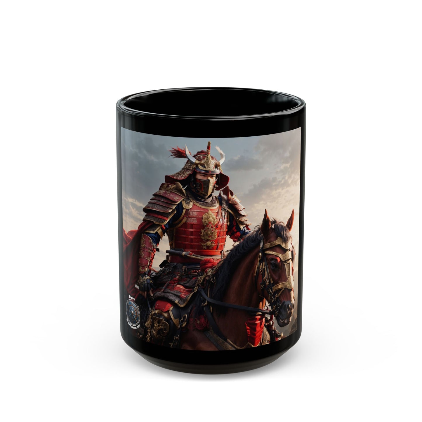 MOUNTED RED SAMURAI Black Mug (11oz, 15oz)