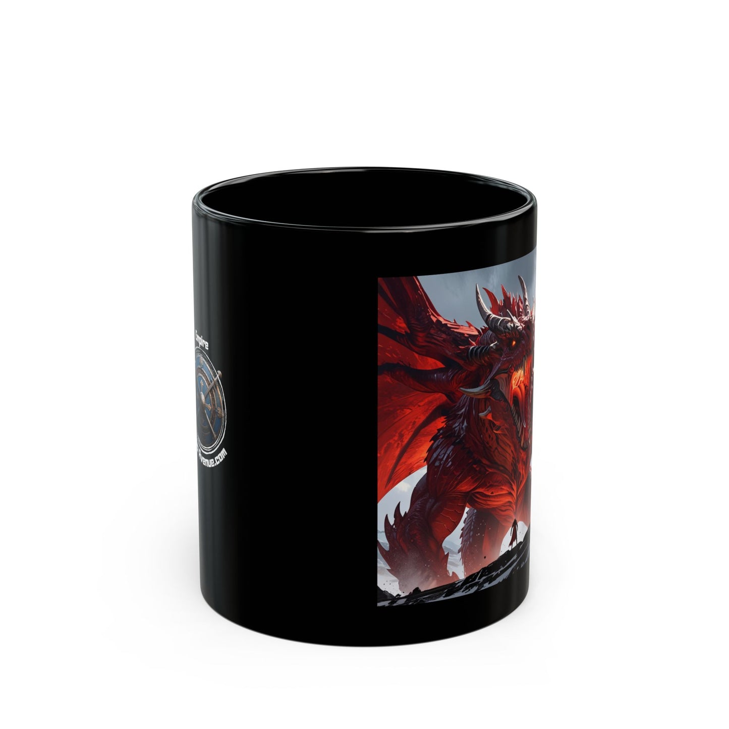 Dragon Art Black Mug — Red Dragon Illustration Coffee Cup (11oz/15oz)