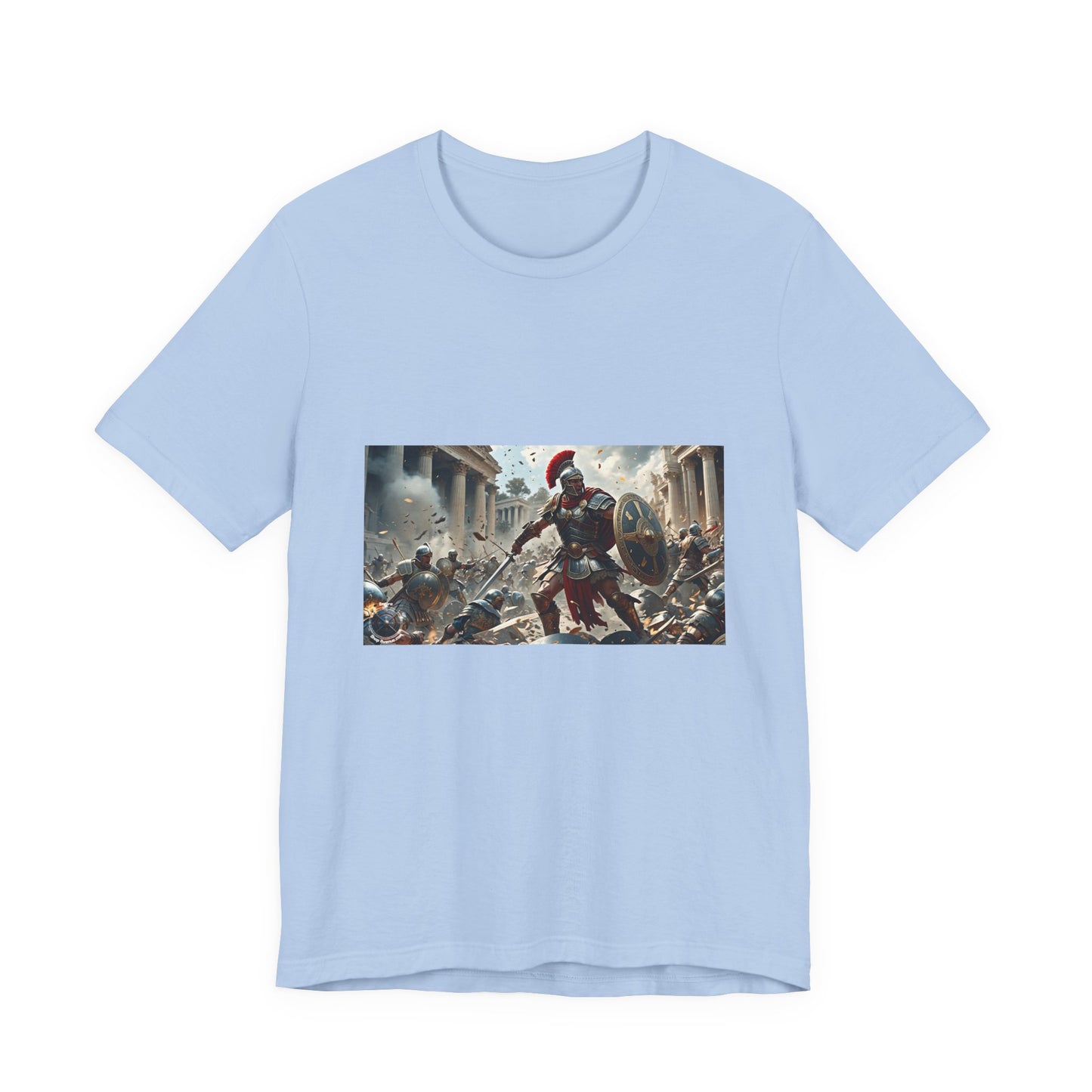 T-shirt unisexe à manches courtes en jersey avec motif scène de bataille grecque 