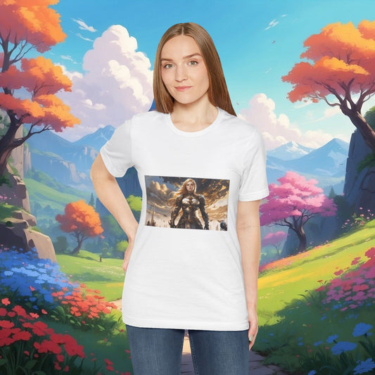 ARMORED FEMALE WARRIOR Unisex Jersey Short Sleeve Tee