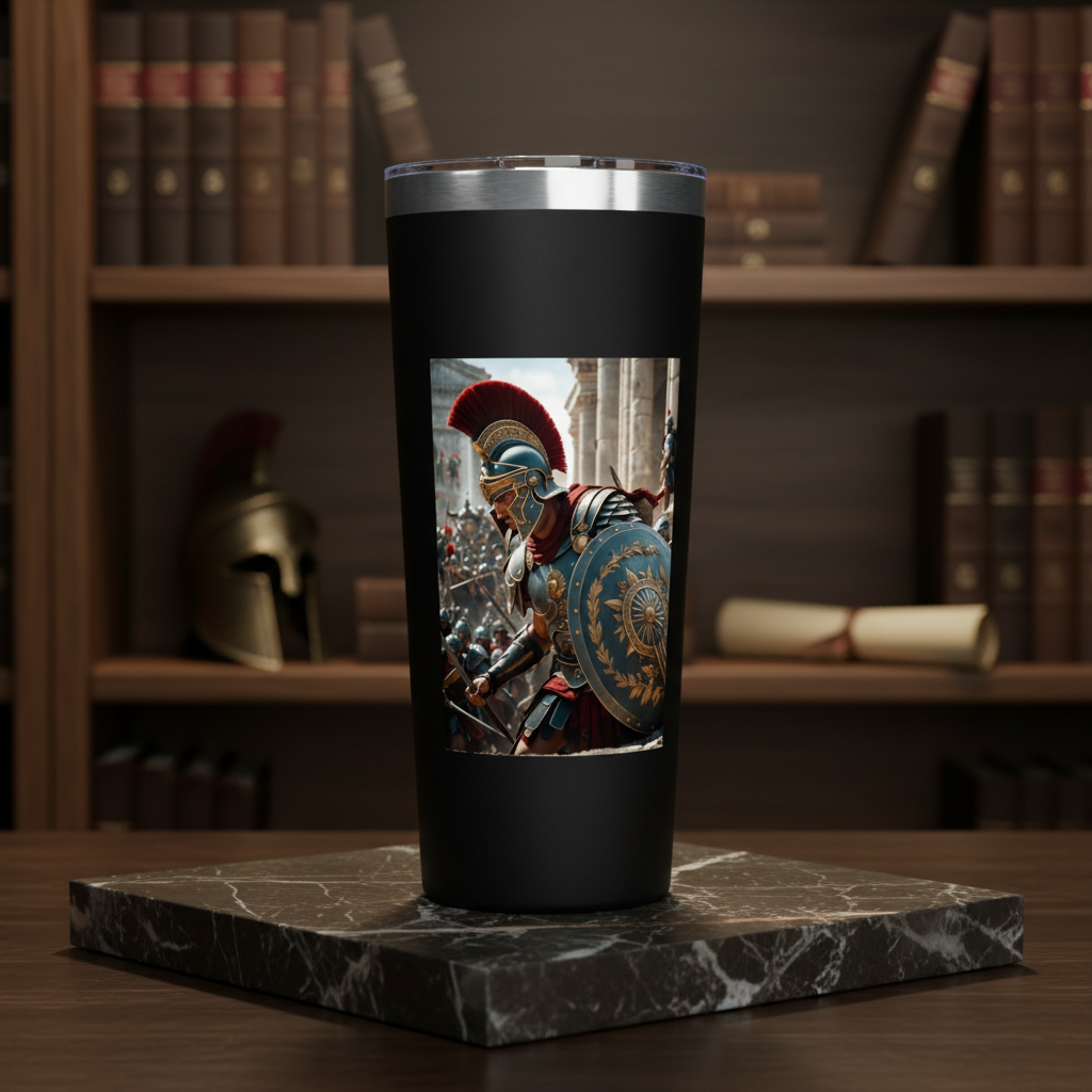 22oz Vacuum Tumbler with Spartan Warrior Print — Insulated Copper Travel Mug