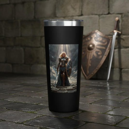 Valkyrie Warrior 22oz Insulated Tumbler — Fantasy Shield & Sword Travel Mug