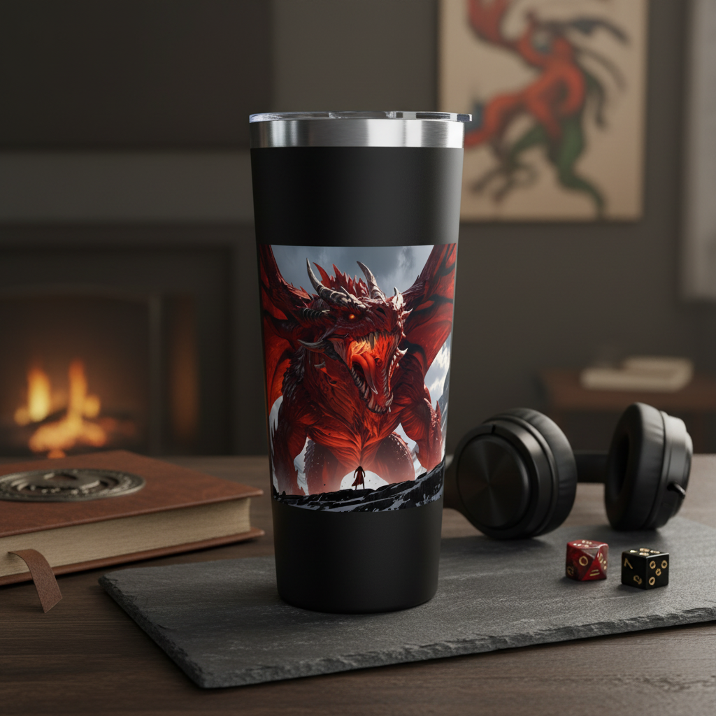 22oz Dragon Tumbler – Insulated Copper Vacuum Travel Cup with Fiery Dragon Artwork