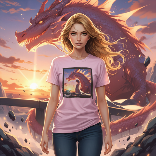 Pink Dragon Sunset T‑Shirt — Fantasy Silhouette Tee -  Pink dragon t-shirt