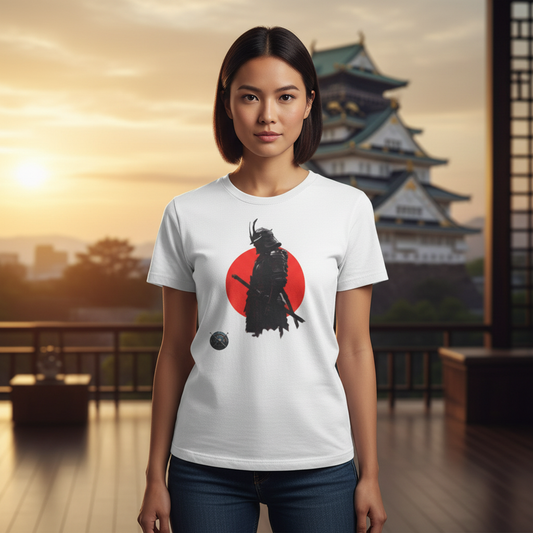 Samurai Silhouette T‑Shirt — Samurai Red Sun Japanese Warrior Graphic Tee