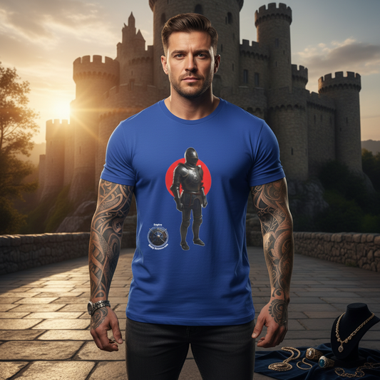 Knight Silhouette Tee with Red Sun & Orb Graphic- Knight t-shirt