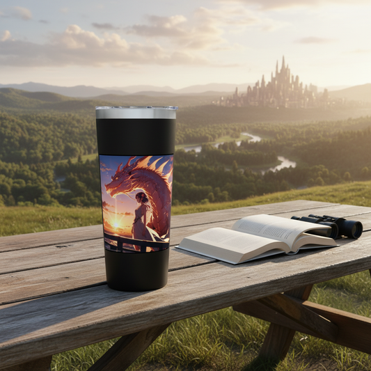 Anime Girl & Dragon Travel Mug - Dragon Sunset 22oz Insulated Tumbler