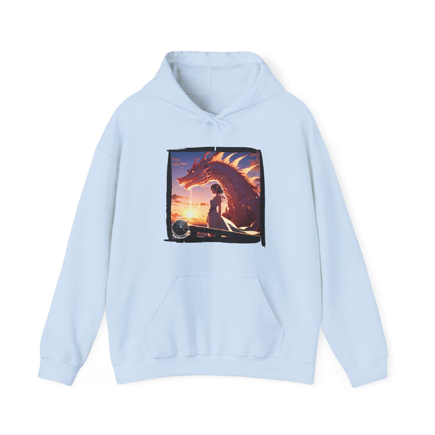 Dragon Sunset Hoodie – Fantasy Dragon & Rider Graphic Pullover