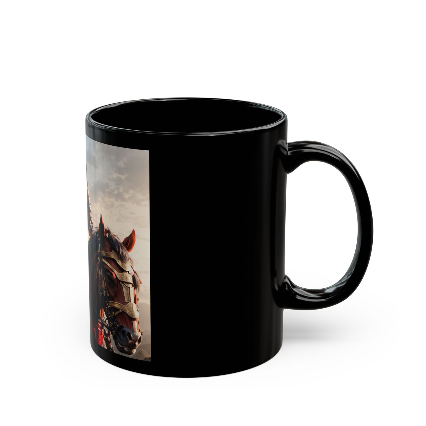 MOUNTED RED SAMURAI Black Mug (11oz, 15oz)