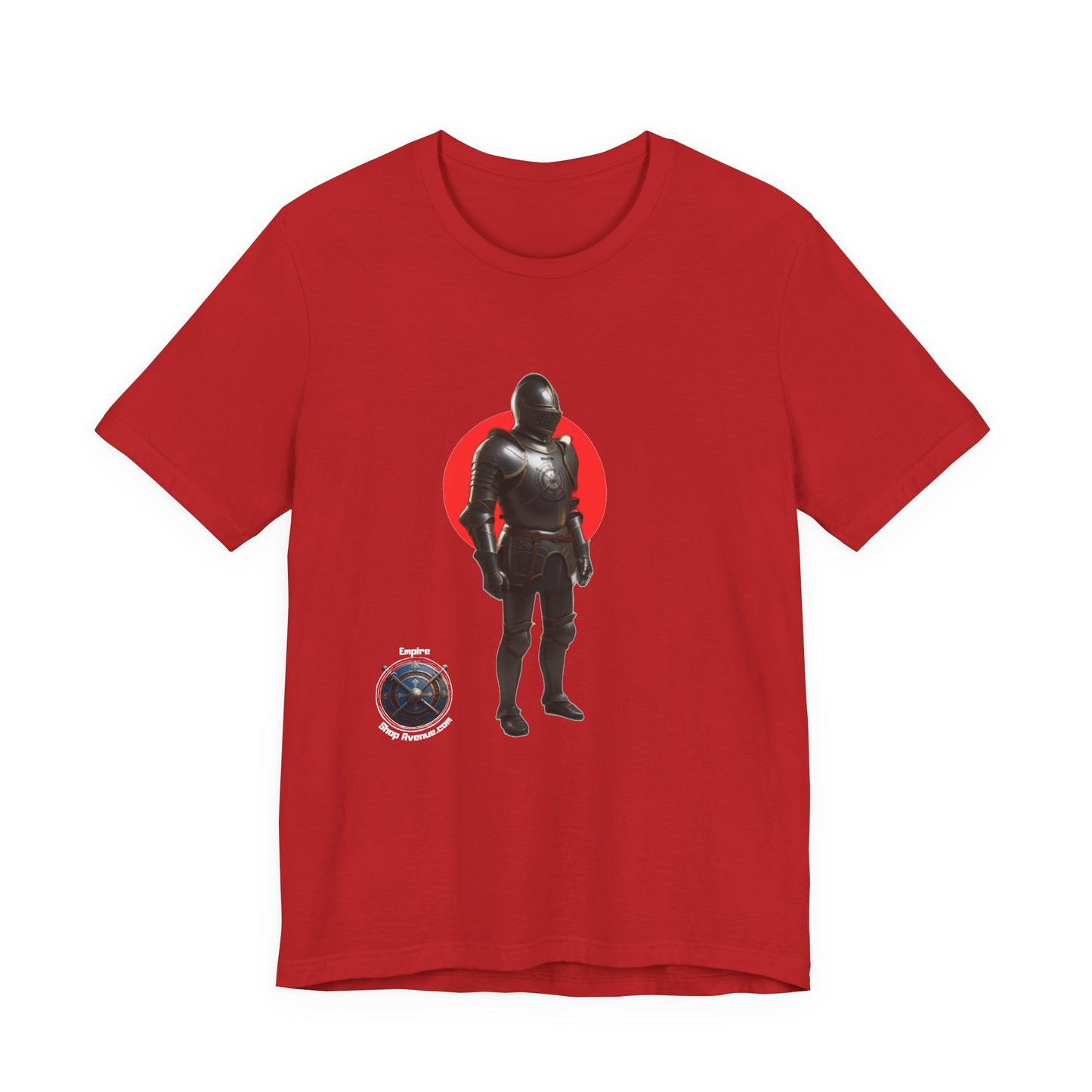 Knight Silhouette Tee with Red Sun & Orb Graphic- Knight t-shirt