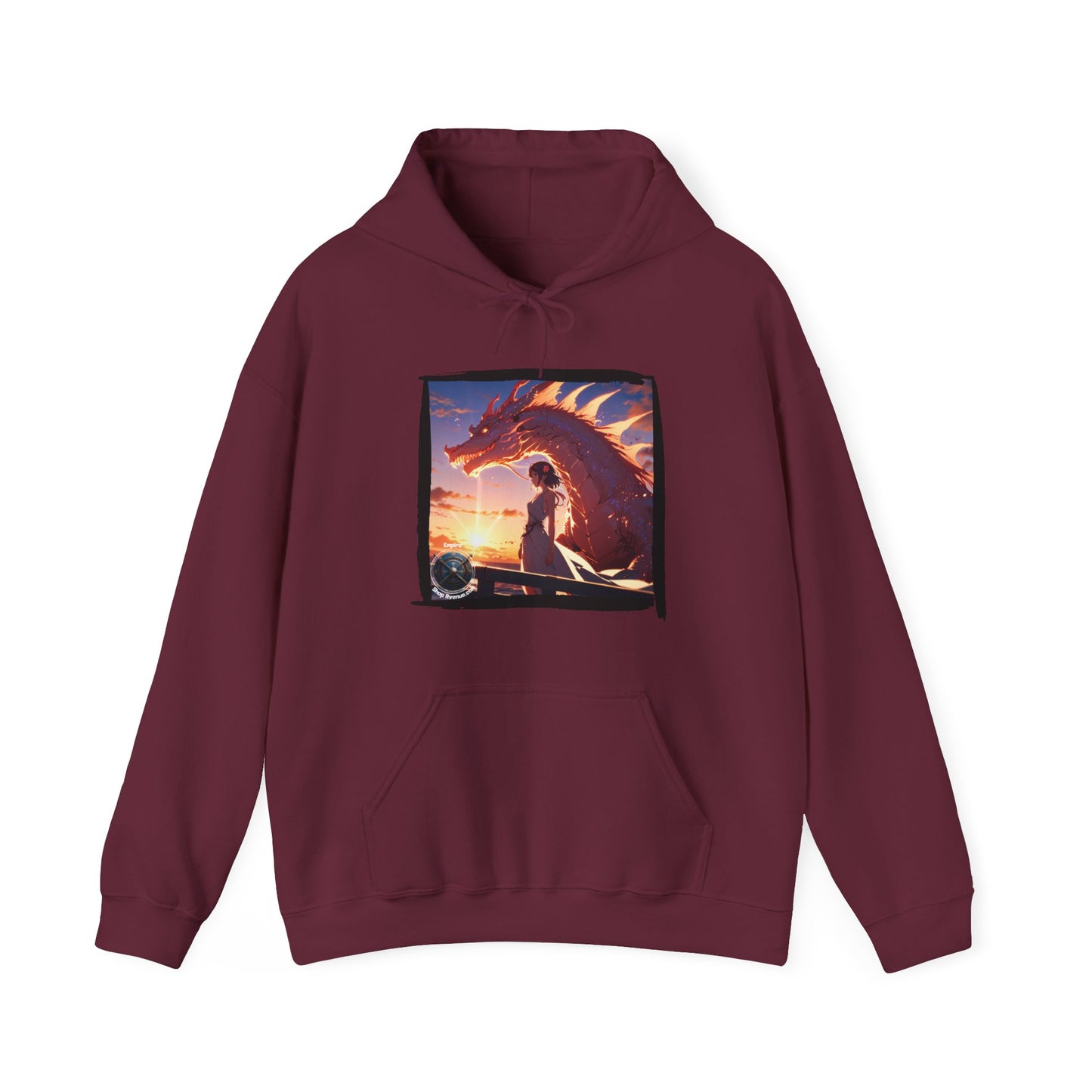 Dragon Sunset Hoodie – Fantasy Dragon & Rider Graphic Pullover