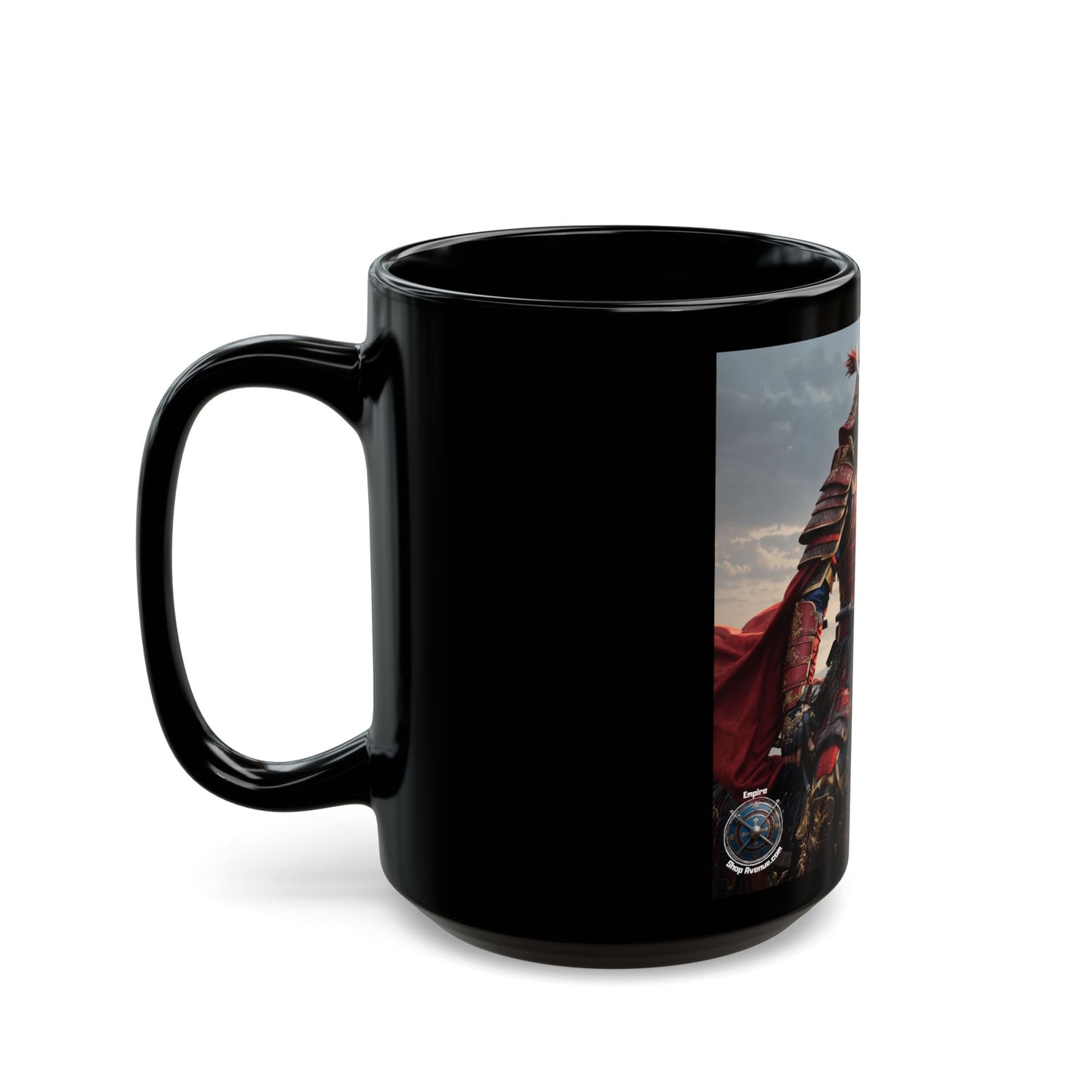 MOUNTED RED SAMURAI Black Mug (11oz, 15oz)